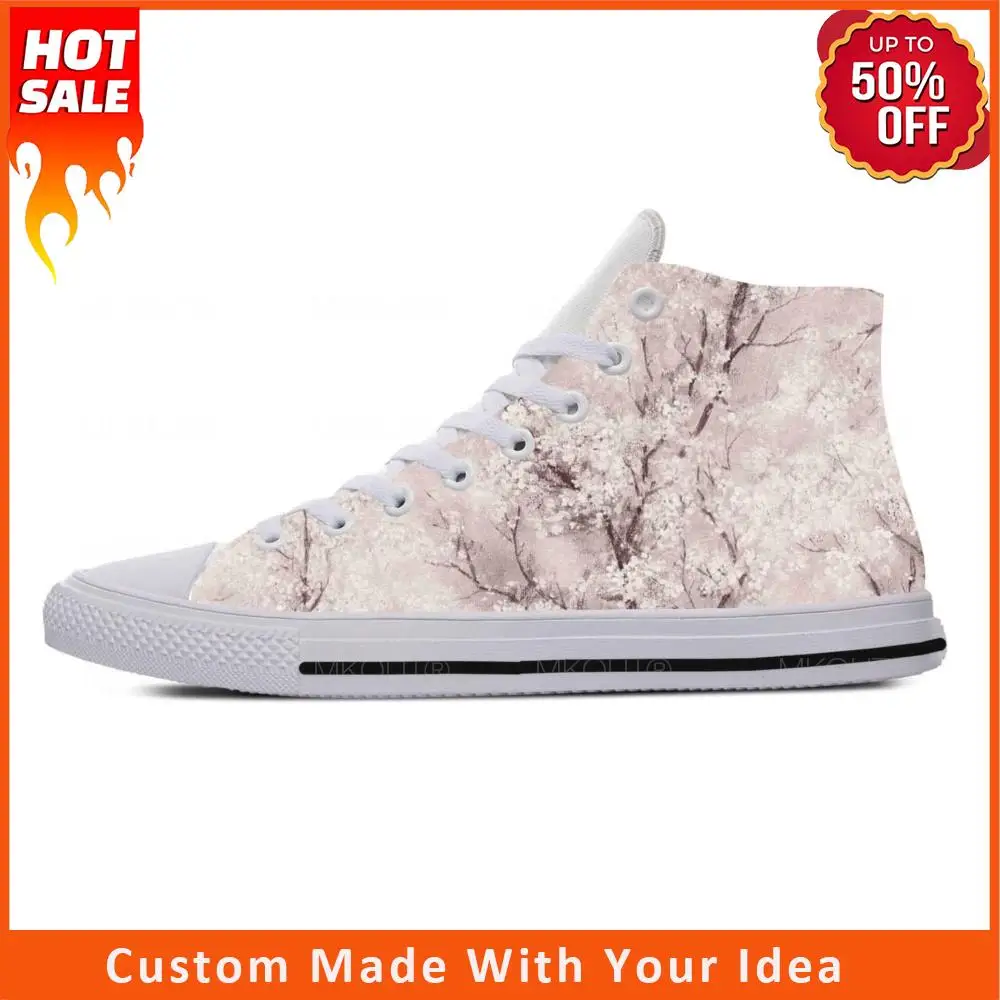 

Симпатичные повседневные тканевые кроссовки с высоким верхом и цветочным принтом сакуры, удобные дышащие кроссовки для мужчин и женщин с японским цветком вишни