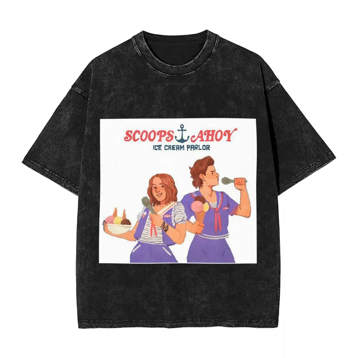 Фото Футболки с коротким рукавом в стиле хип-хоп Dingus By Teeourguest Scoops Ahoy, топы с эффектом потертости, уличная одежда, футболки в стиле Харадзюку для мужчин и женщин №4