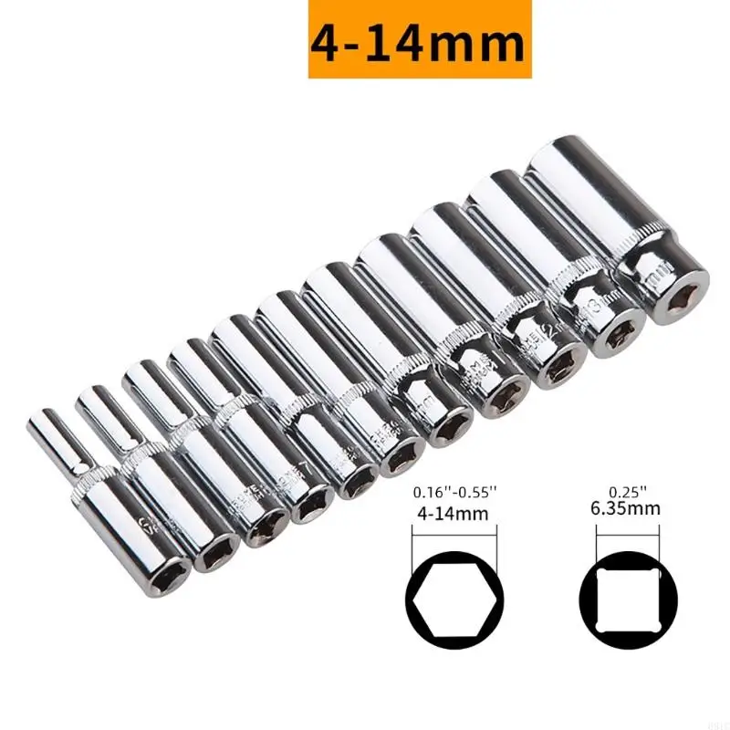 68TC 11pcs УСТАНОВКИ УСТАНОВКА Гексагональные длинные гнездовые набор 1/4 дюйма