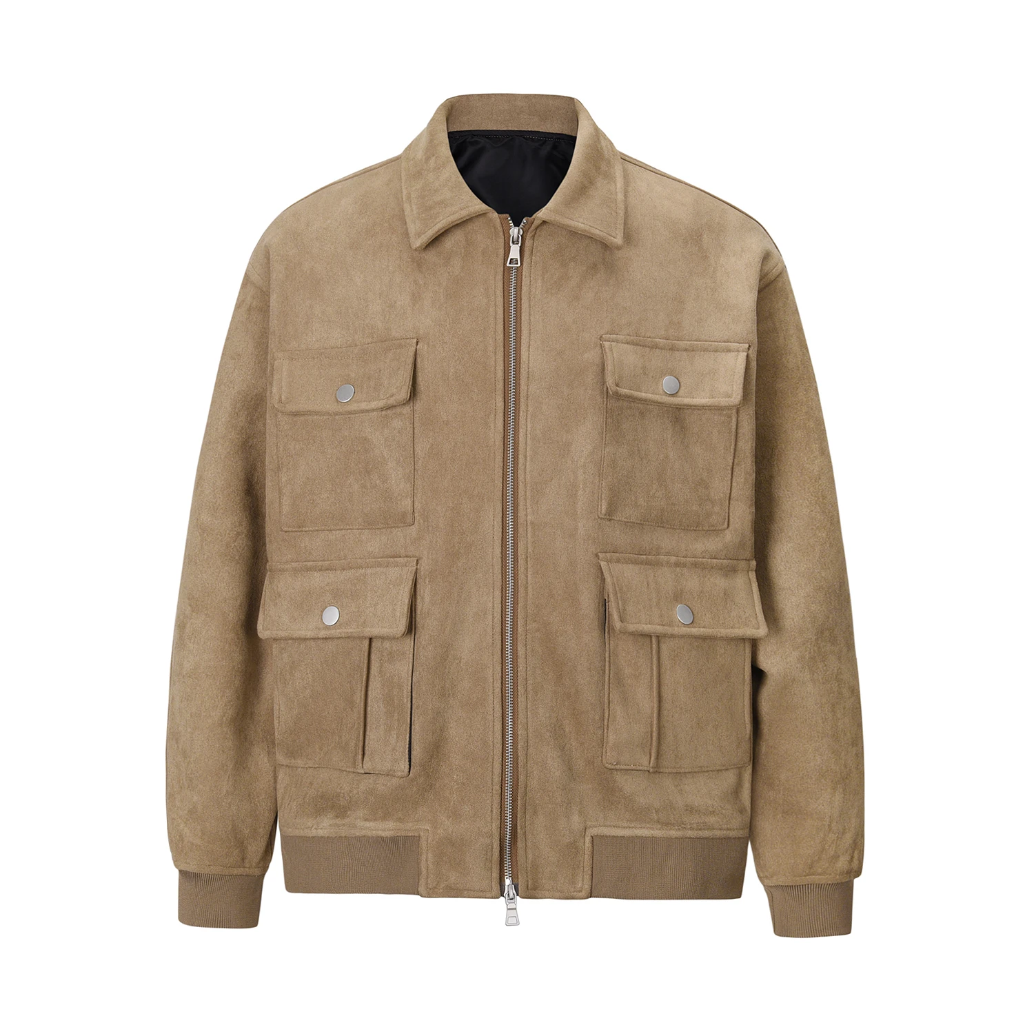 

Vintage Fashionable Multi-pocket Suede Jackets Coats American Lapel Solid Color Casual Zip Up Keep Warm Winter Cargo Jacket Men