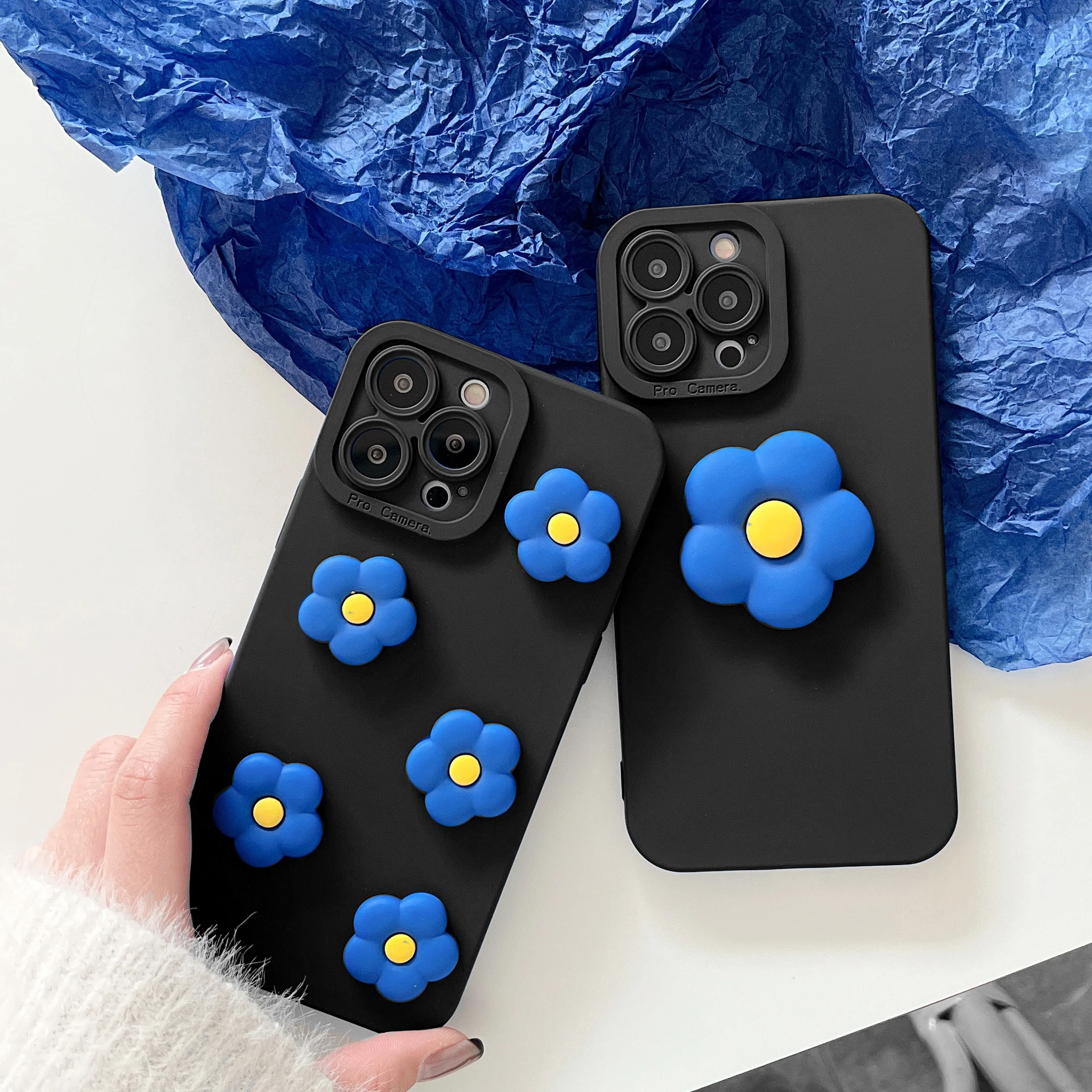 Роскошный синий однотонный 3D Цветочный Мягкий чехол для Google Pixel 9 Pro 8A 7A 6A 5A 4A 3A 3 XL