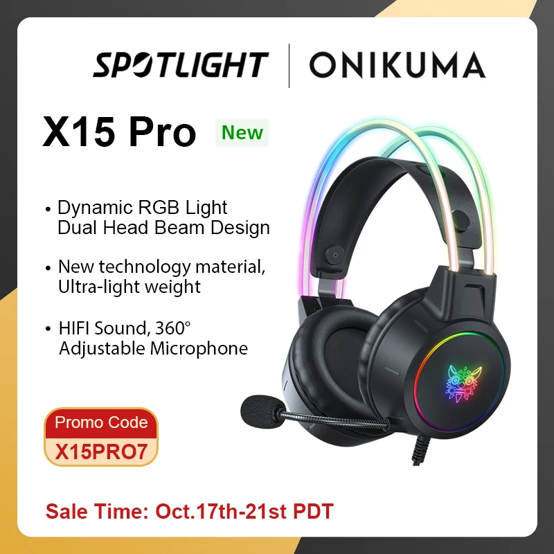  ONIKUMA X15 Pro Double-Head Beam Gaming Headphones with Noise Cancelling Microphone Durable Stereo Surround RGB Headset for Game 