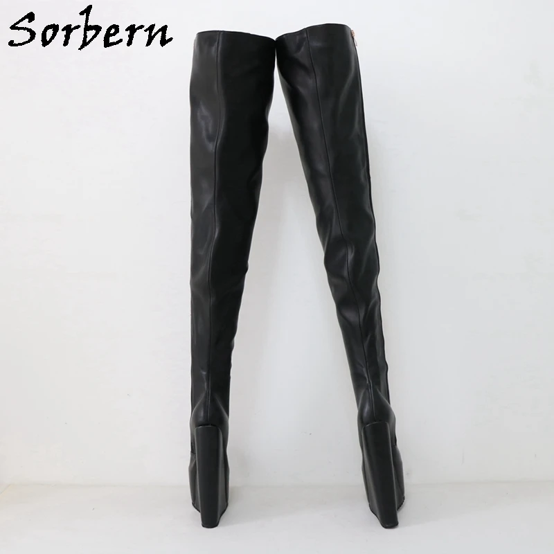 Sorbern 22cm Crotch Thigh High Boots Unisex Wedges High Heels Platform Drag Queen Shoes DIY Wide Fit Calf Slim Fit Size 33-48