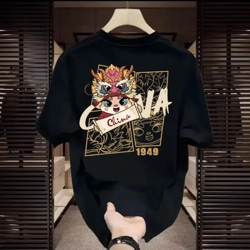 Модная новогодняя хлопковая футболка Xinjiang с короткими рукавами и круглым