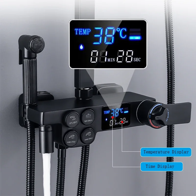 Матовая черная цифровая душевая система 12-дюймовой дождевой душевой насадки из