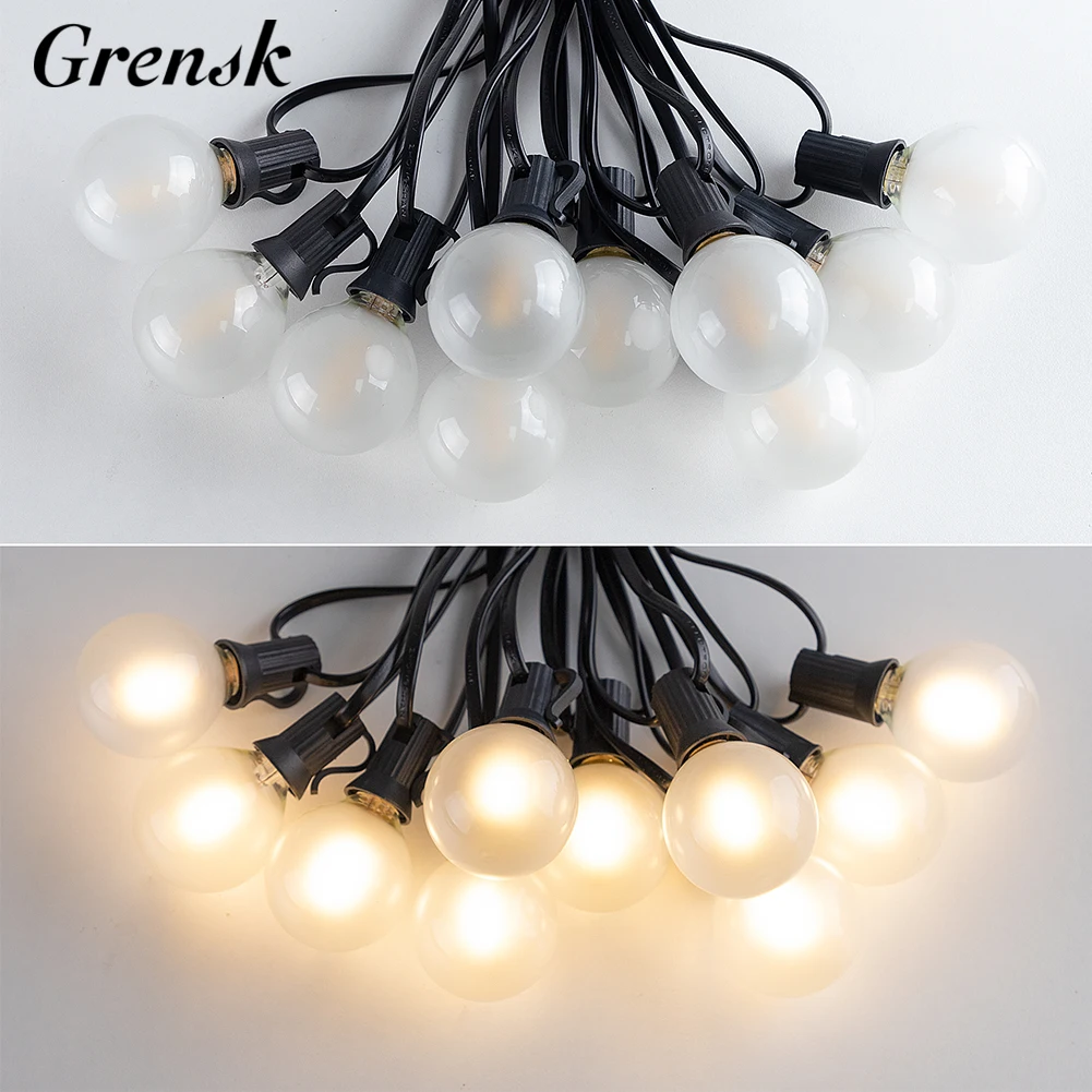 

G40 Frosted White String Lights Outdoor Connectable 25ft 49ft Waterproof LED Bulb String Light Backyard Party Wedding Umbrella