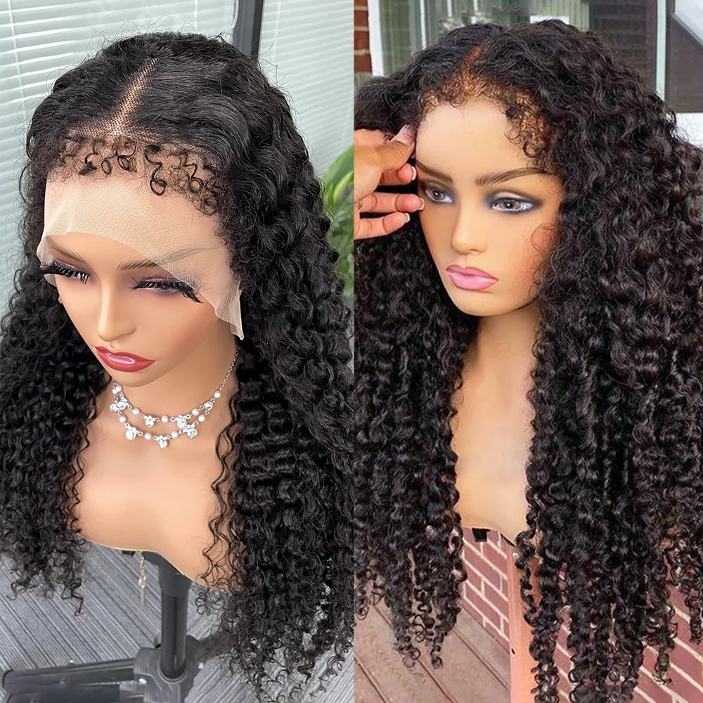 Kinky Curly Wig With Curly Edges 13X4 Transparent HD 4B Hairline Brazilian Deep Jerry Lace Closure Wigs With Curly Baby Hair