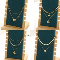 multilayer butterfly pendants necklaces for women boho jewelry stainless steel clavicle chain chokers collier femme bff gifts