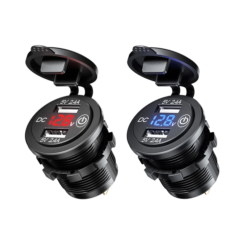 Автомобильное USB зарядное устройство измеритель напряжения переключатель