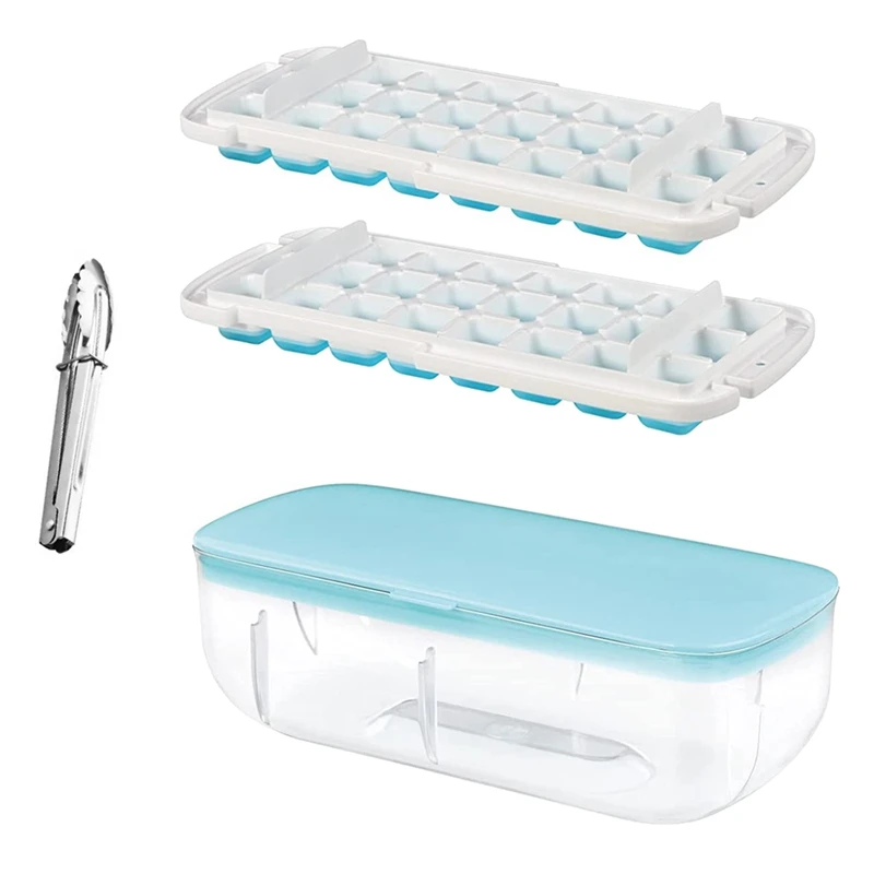 Ice Square Tray, 2X24 Ice Square Tray With Lid, Ice Trays For Freezer Comes With Ice Bin, Ice Lid And Tongs For Cocktail