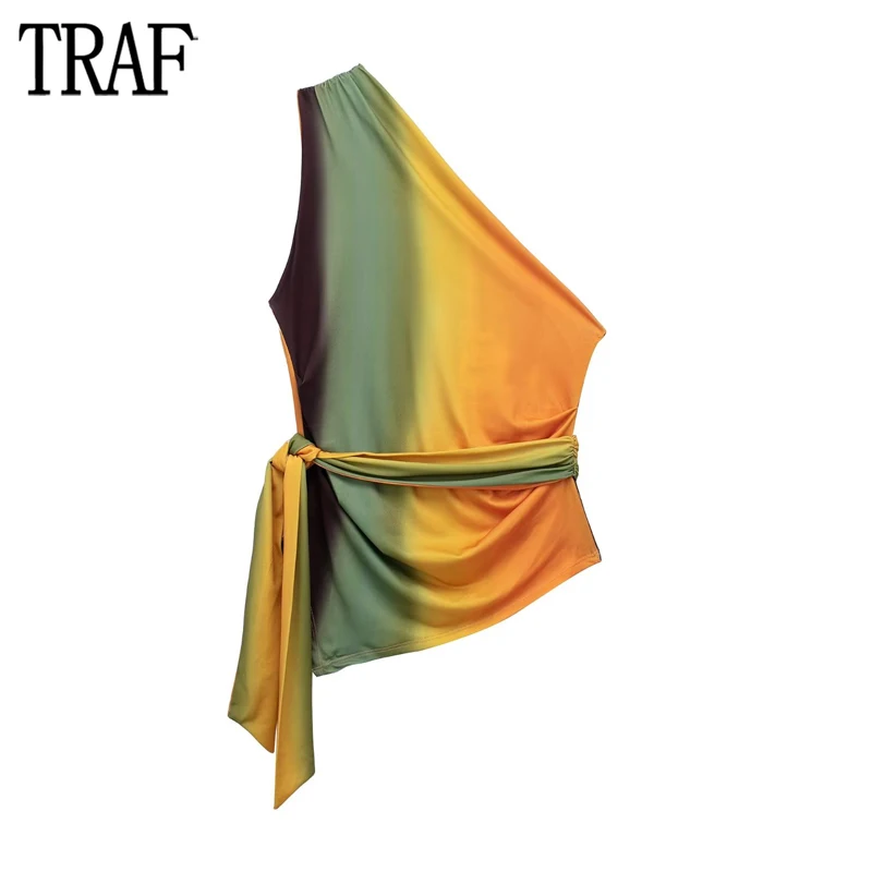 

TRAF Asymmetric Corset Top Woman Tied Pleated Tops for Women 2023 Off Shoulder Summer Top Female Sexy Backless Tank Top Women