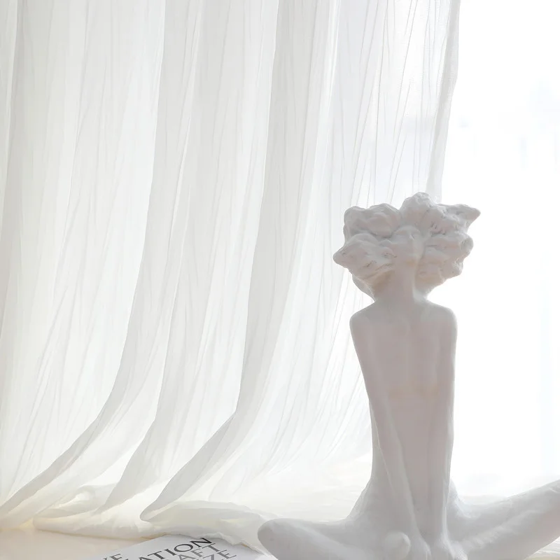 Современные белые шифоновые шторы из тюля для гостиной мягкий креп прозрачные