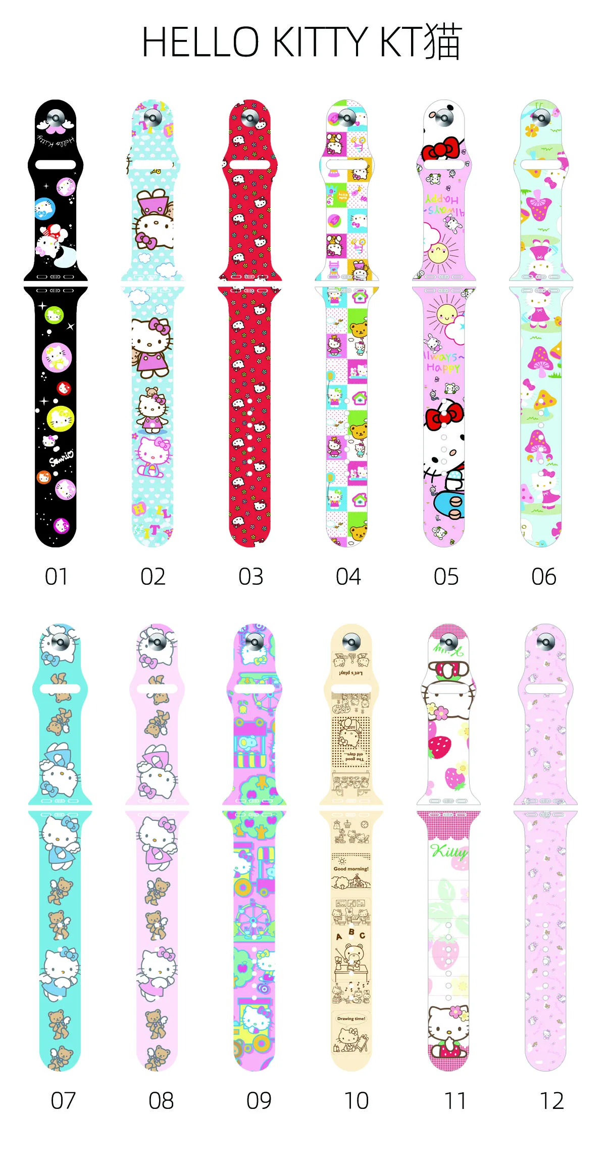 2022 Hello Kitty Silicone Strap for Apple Watch Band 44 45 42 40 38 41 Bracelet IWatch Kawaii Solid Color Apple Watch 7 6 5 3