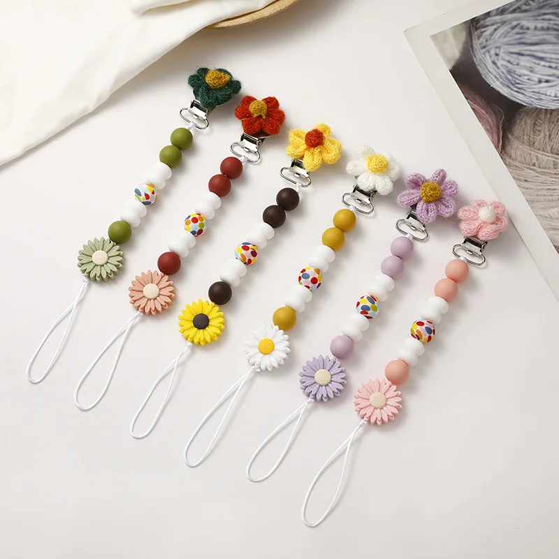 INS Детские зажимы для соски цепочка цветок ручной работы вязаный крючком