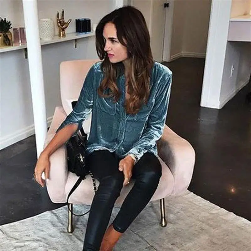 Fashion Women's Spring Autumn Velvet Shirt Long Sleeve Top Button Shirt Office Women Cheap Wholesale Designer Coat Luxury Jacket