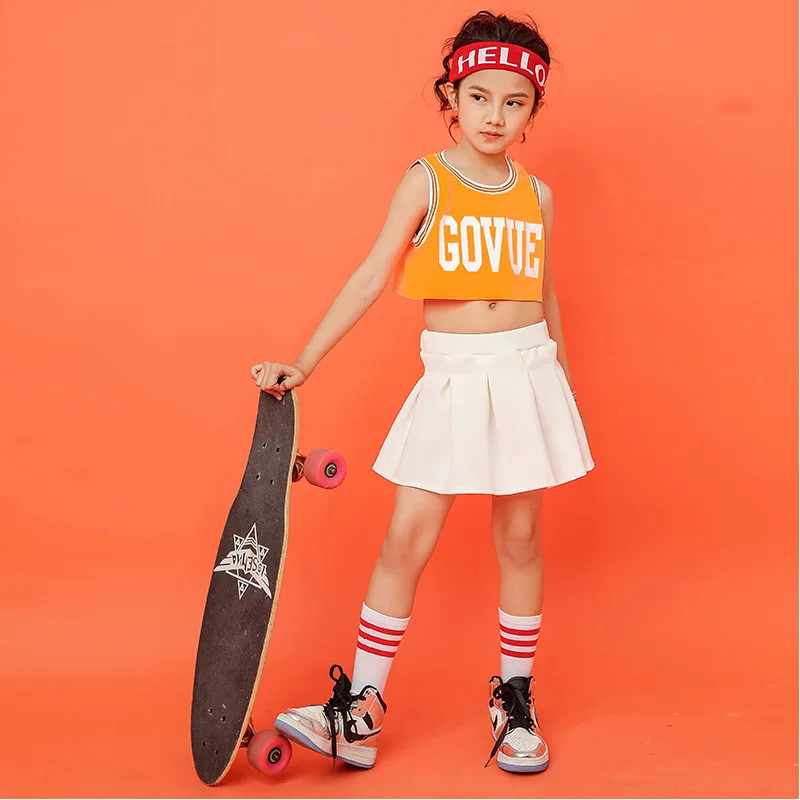 

Kids Girls Sets T-shirt Mini Skirt Teenage Children Tracksuit Streetwear Cheerleading Jazz Hip Hop Sets Stage Dance Clothing