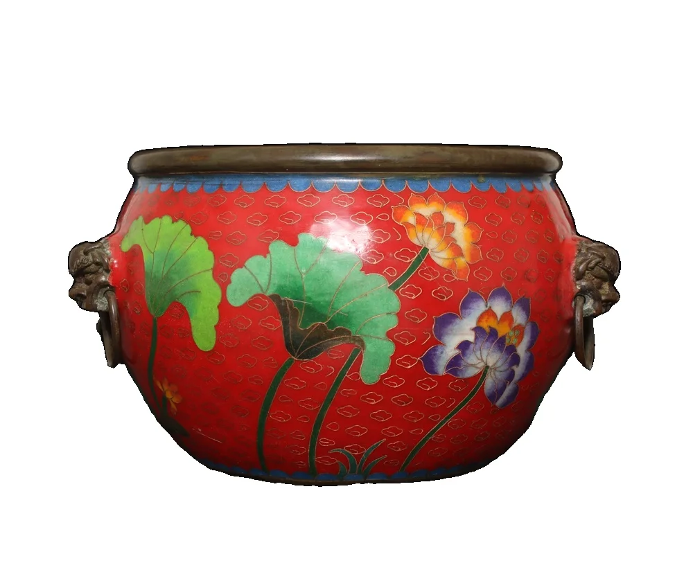 

MOZART Pure Copper Cloisonne Lotus Leaf Jar Chinese Traditional Style Antiques Fine Art Gifts Crafts