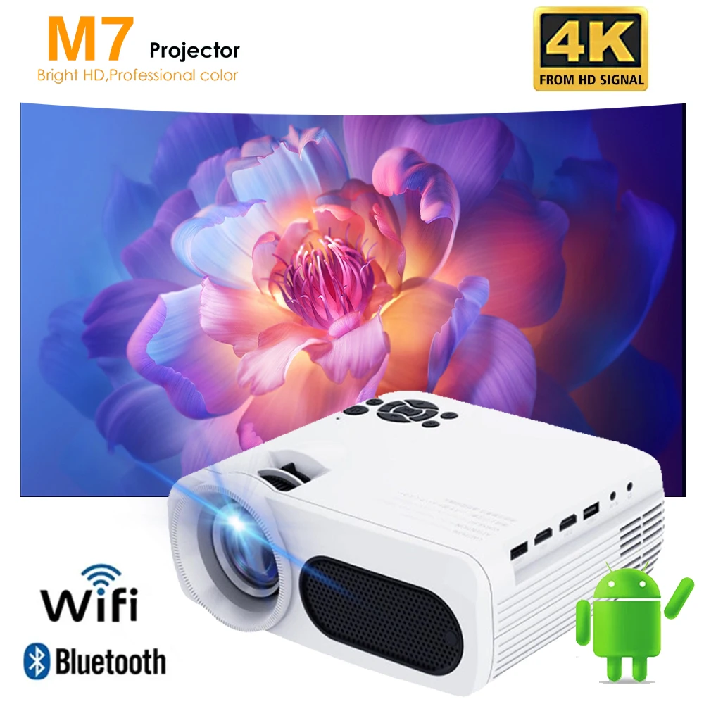 Проектор M7 4K HD Android 11 0 автофокус два диапазона Wi-Fi 1920 Bluetooth 1080 * P