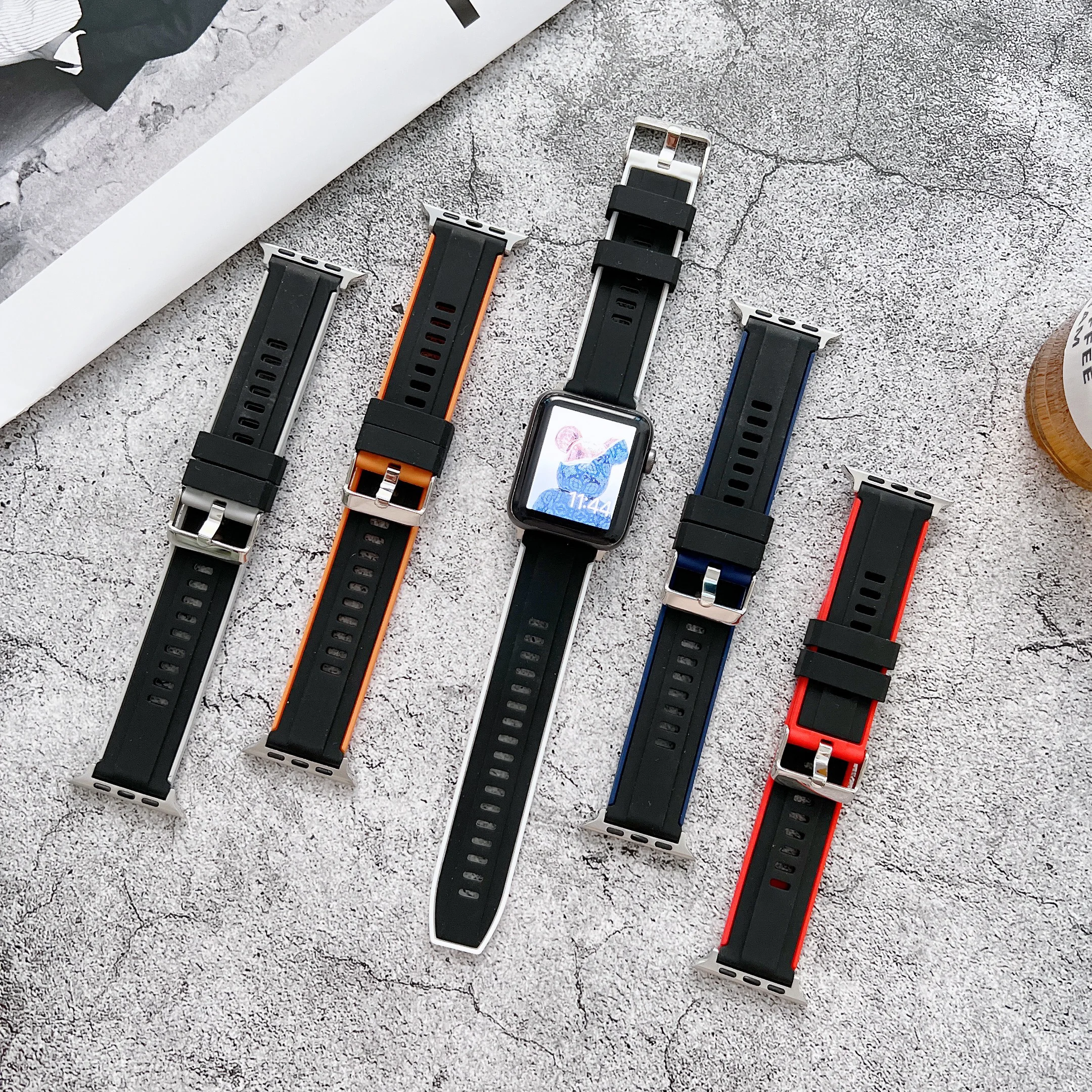 

Double Colored Silicone Strap for Apple Watch Band 41mm 45mm 44mm 40mm 38mm 42mm Wristband iWatch 7 6 se 5 4 3 2 Bracelet