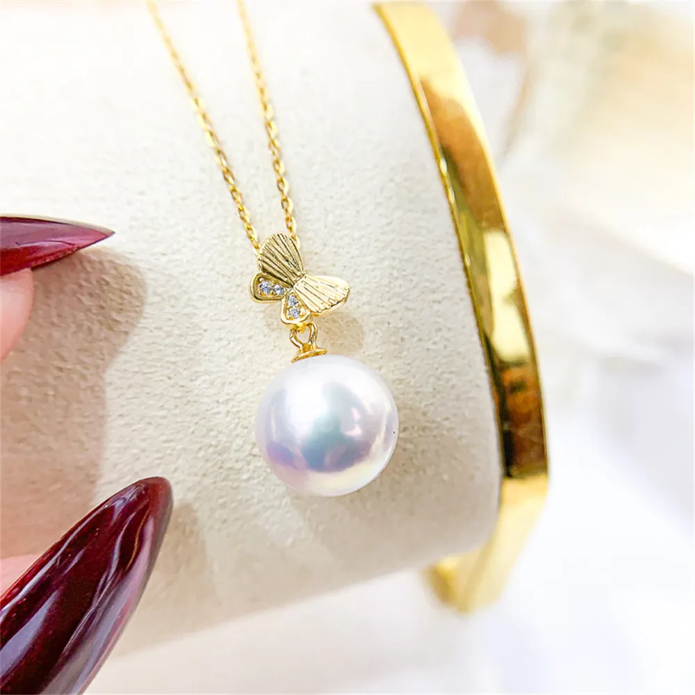 

DIY Pearl Mini S925 Sterling Silver Pendant with Empty Butterfly Style Silver Jewelry Necklace Pendant with 9-13mm Bead
