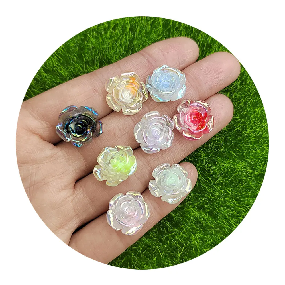 

3D 13mm AB Plating Flower Rose Resin Beads Jewelry Earring Necklace Making Kawaii Cabochons Nail Decor Slime Fillers