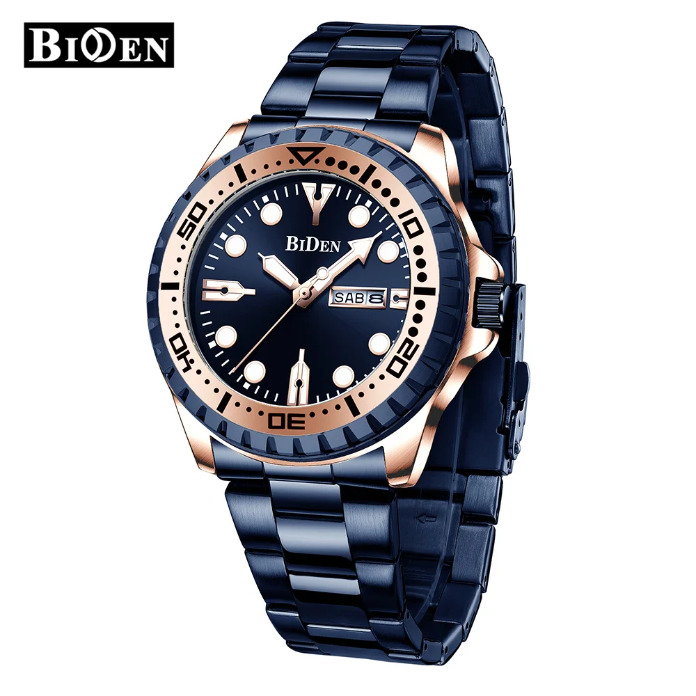 

BIDEN Men Quartz Watch Full Stainless Steel Business Wristwatch For Male Calendar Date Luminous Clock Waterproof Watches relogio