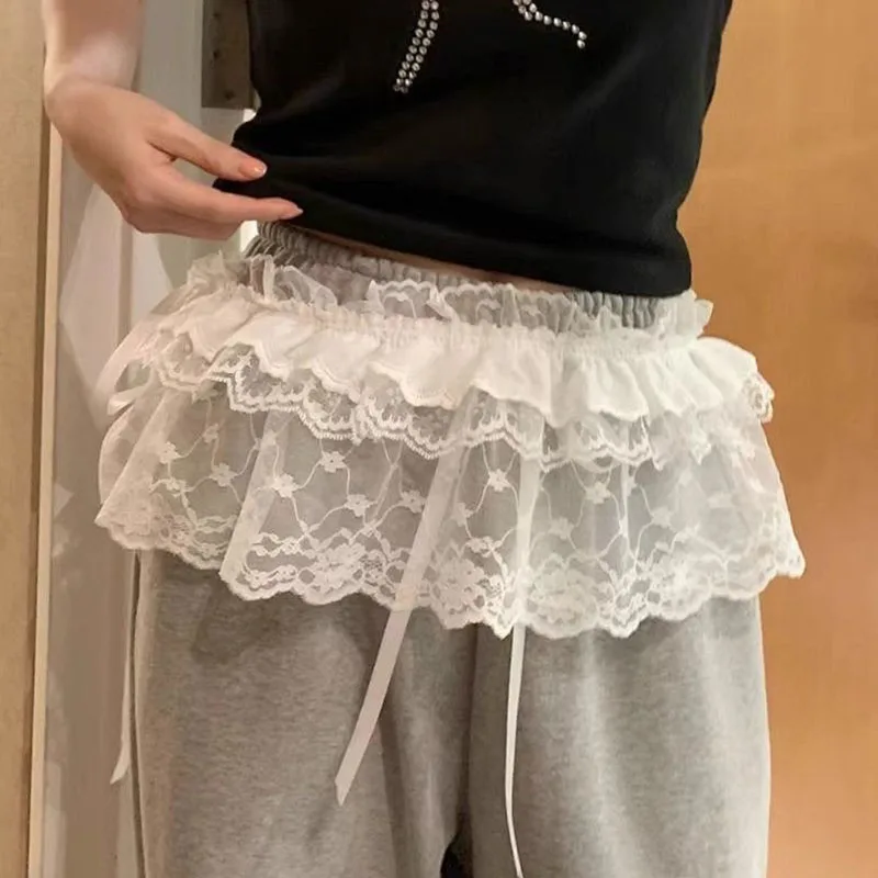 Корейская кружевная мини-юбка женская Y2K уличная юбка на шнуровке с оборками