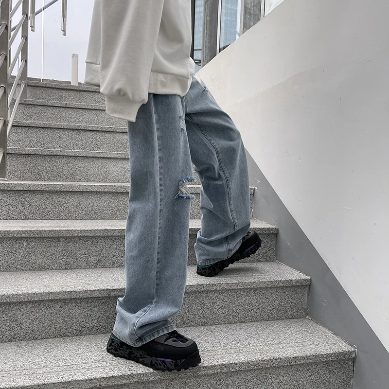 Fashion Trend Men Denim Pant Stretch Plus Size High Street Biker Jeans Destroyed Ripped Design Hole Straight Jeans for Men