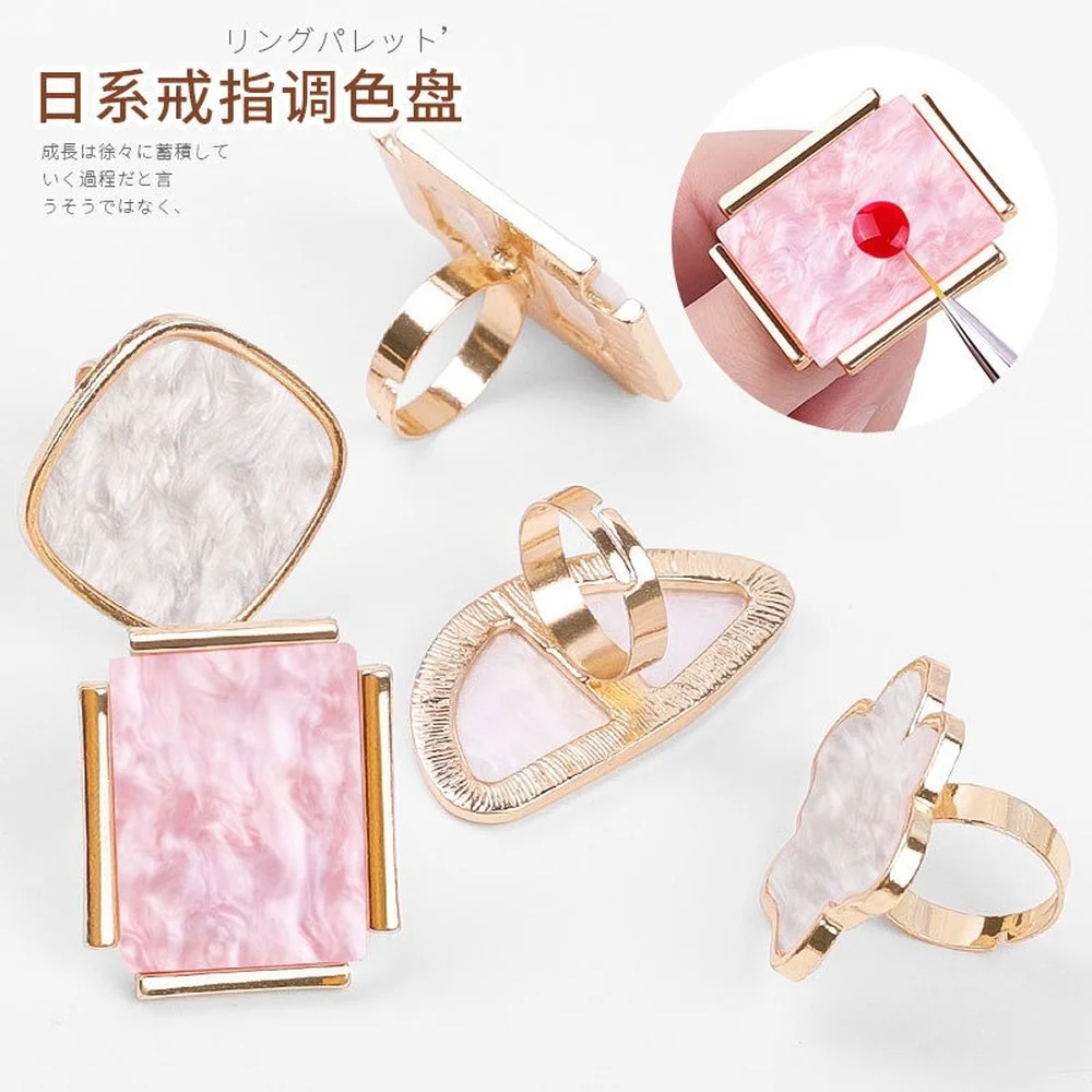 

1Pc New Resin Stone Nail Art Palette Finger Ring False Nails Tips Drawing Color Mixing Display DIY Manicure Polish Gel Tool