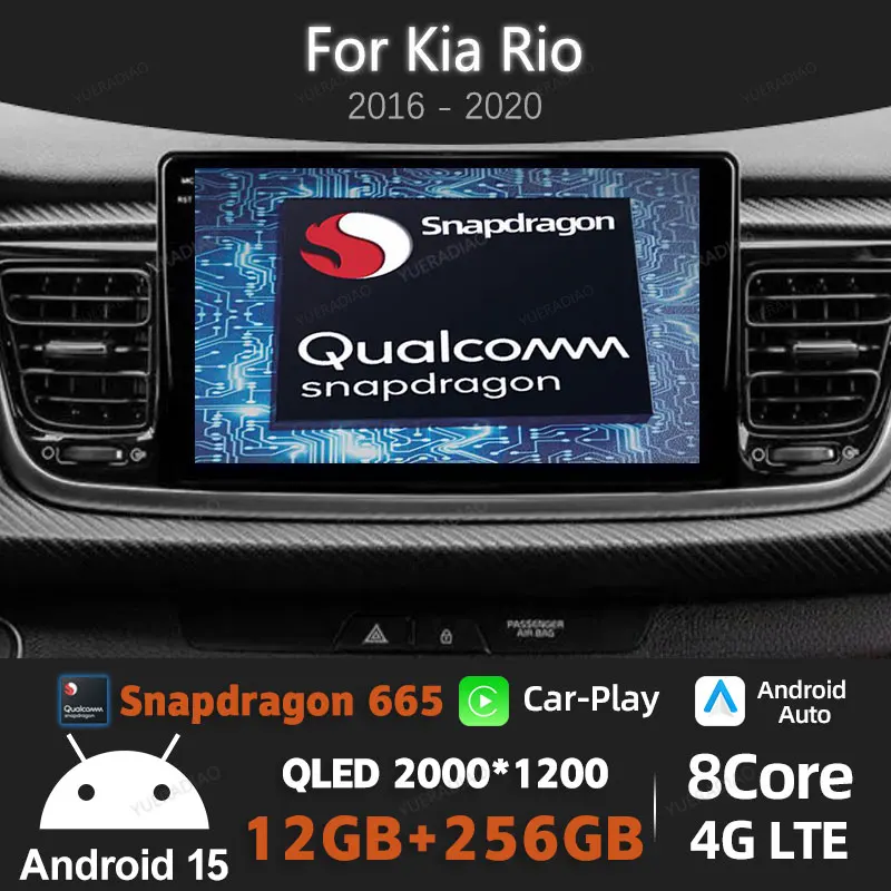 Фото Автомобильный радиоприемник Android 15 для Kia Rio 2016 2017 2018 2019 2020 2021 2022 GPS NAVI 2DIN 4G WIFI BT Мультимедийный видеоплеер Qualcomm №1