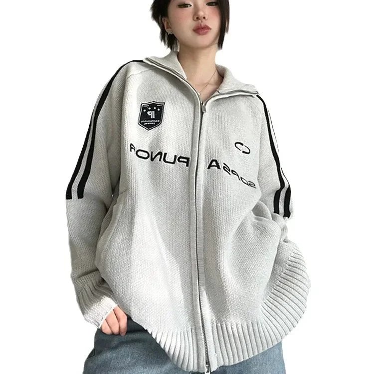 Винтажный повседневный вязаный топ в американском стиле с v-образным вырезом для