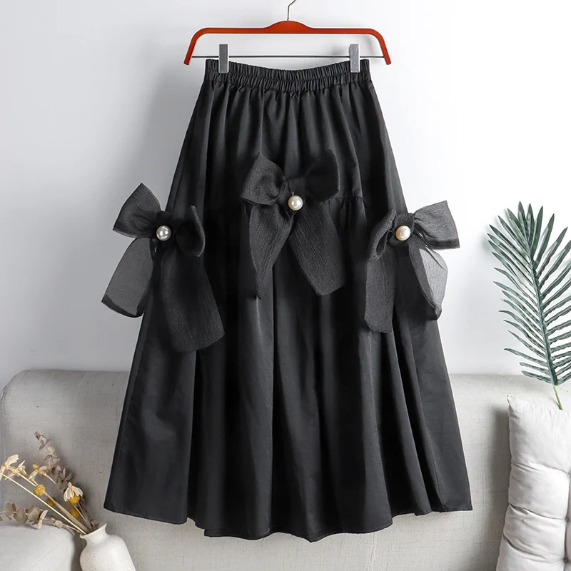 

Женская юбка средней длины, однотонная Милая юбка с бантом, весна-осень 2022