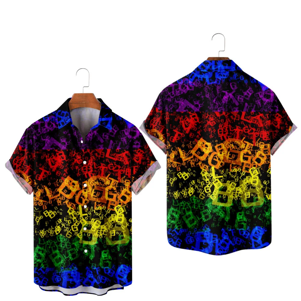 

Men's Hawaiian T-Shirt Y2K Hombre Fashion Shirt LGBT 3D Print Cozy Casual Short Sleeve Beach Oversized Clothes