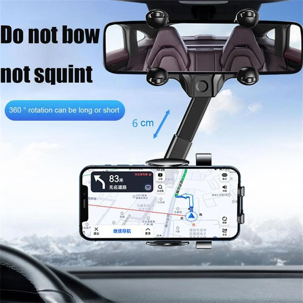 

2022 New Mobile Phone Car Rearview Mirror Dedicated Car Mobile Phone Holder Navigation Multi-function 360° Rotating Phone Holder