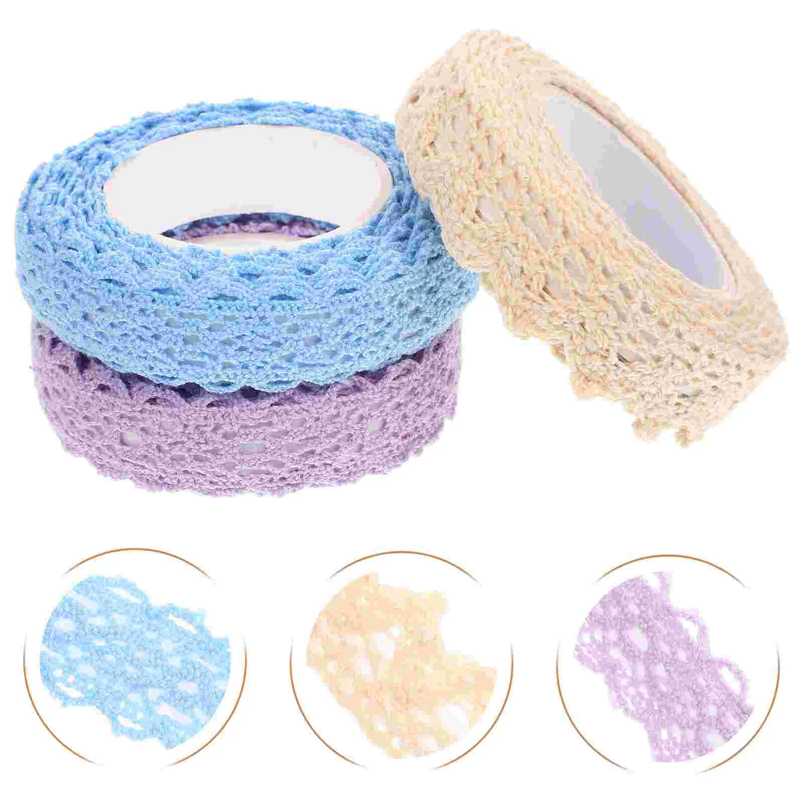 

3 Rolls Fabric Lace Tape Hand Crafting Tapes Adhesive Stickers Crafts Pattern DIY Book Decorations
