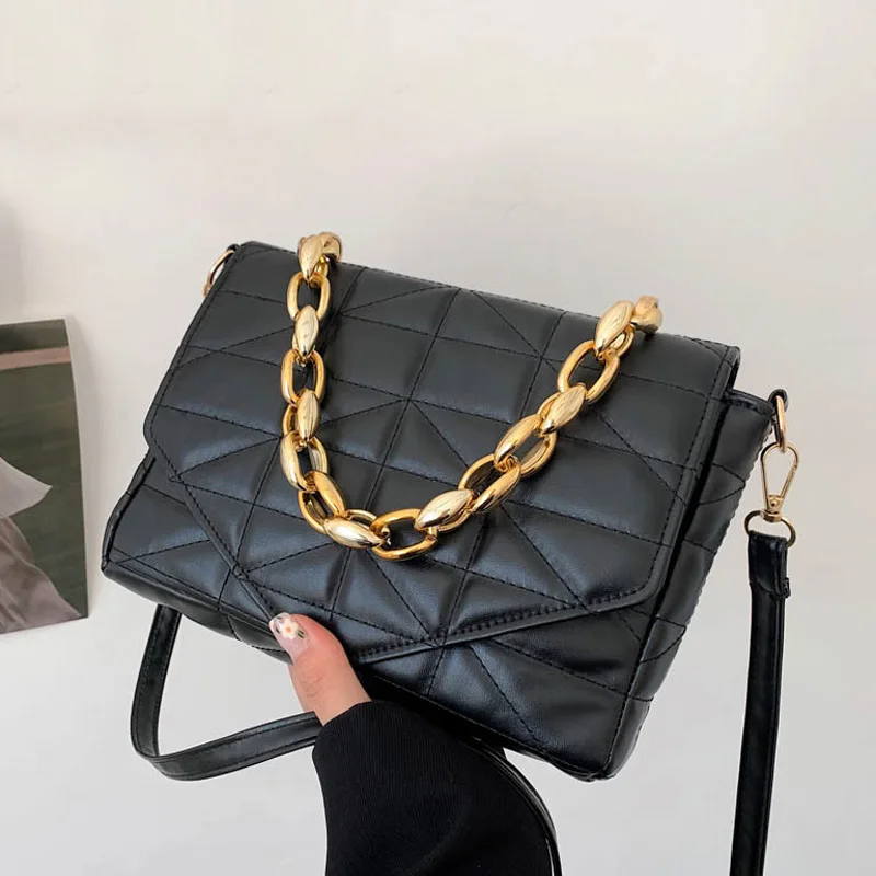 

Fashion Embroidered Plaid Crossbody Bags For Women Soft Pu Leather Shoulder Bag Designer Ladies Handbags Chain Top Handle Bags