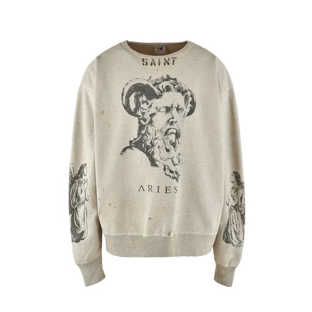 

Oversized 2023 Winter Beige SAINT MICHAEL Sweatshirts Men Women Best Quality Vintage Hoodie Crewneck Pullover