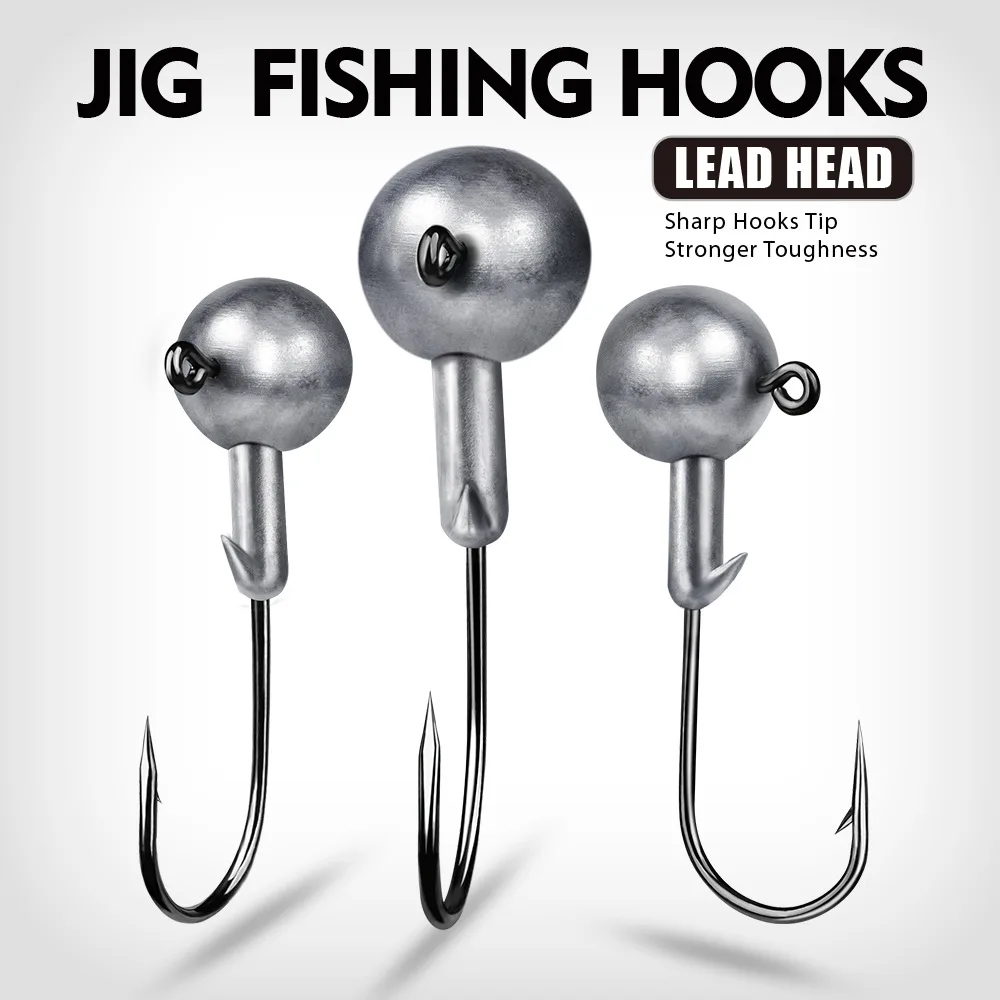 

10pcs/lot Big Head Jigs Hook 12g 14g 20g Round Ball Weedless Long Shank Jigging Head for Soft Worm Bass Carp Fishing Accessories