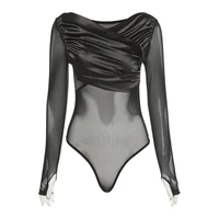 women long sleeve bodysuit gothic sexy tops v neck fashion casual chic summer top slim mesh party clubwear y2k top