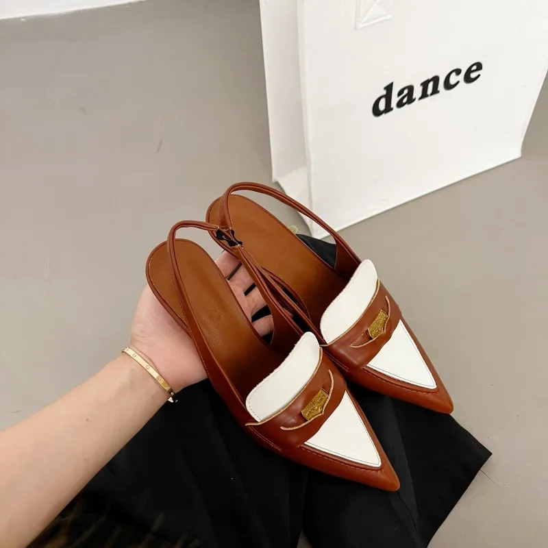 

NIUFUNI Pointed Toe Mixed Color Stiletto Elastic Belt Women's Sandals High Heels PU Leather Slingback Elegant Dress Shoes Pumps