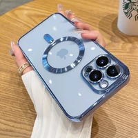 original magnetic wireless charge plating transparent case for iphone 13 12 11 pro x xs max xr 8 plus silicone cover