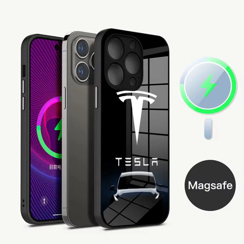 Electric Car T-TeslaS Phone Case NEW 2024 Tempered Glass For IPhone 16 15 Promax 14 13 Pro 12 11 plus Covers