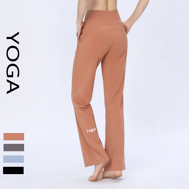 With Logo Micro Bell-bottoms New Stretch Sports Pants High Waist Hip-lifting Casual Running Slimming Yoga Dance Pants Women