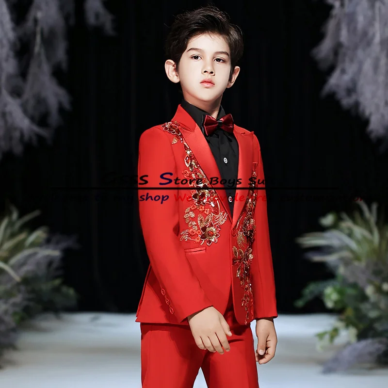 Boys Suits Wedding Tuxedos 2 Piece Stage Show Dresses Party Jackets Set Kids Blazers Custom Outfits costume blanc garcon