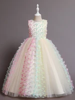 summer girls clothing sleeveless butterfly long skirt wedding party girl dress floral mesh princess dress model catwalk costumes