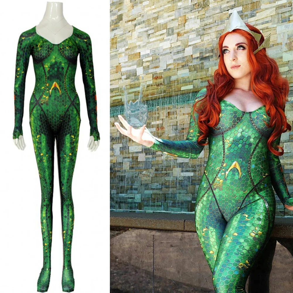 Костюм для косплея DC фильм Aquaman Mera Queen аниме Zentai боди костюм зеленые комбинезоны