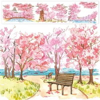 japanese aesthetic cherry blossom and paper hand account tape landscape cute character girl decoration sticker washi tape