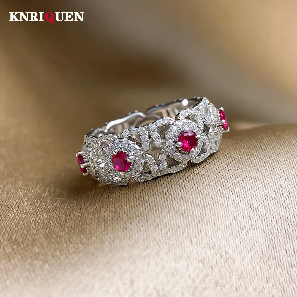 

Women's Luxury 100% 925 Sterling Silver Ruby Gemstone High Carbon Diamond Rings Wedding Engagement Ring Party Fine Jewelry Gift