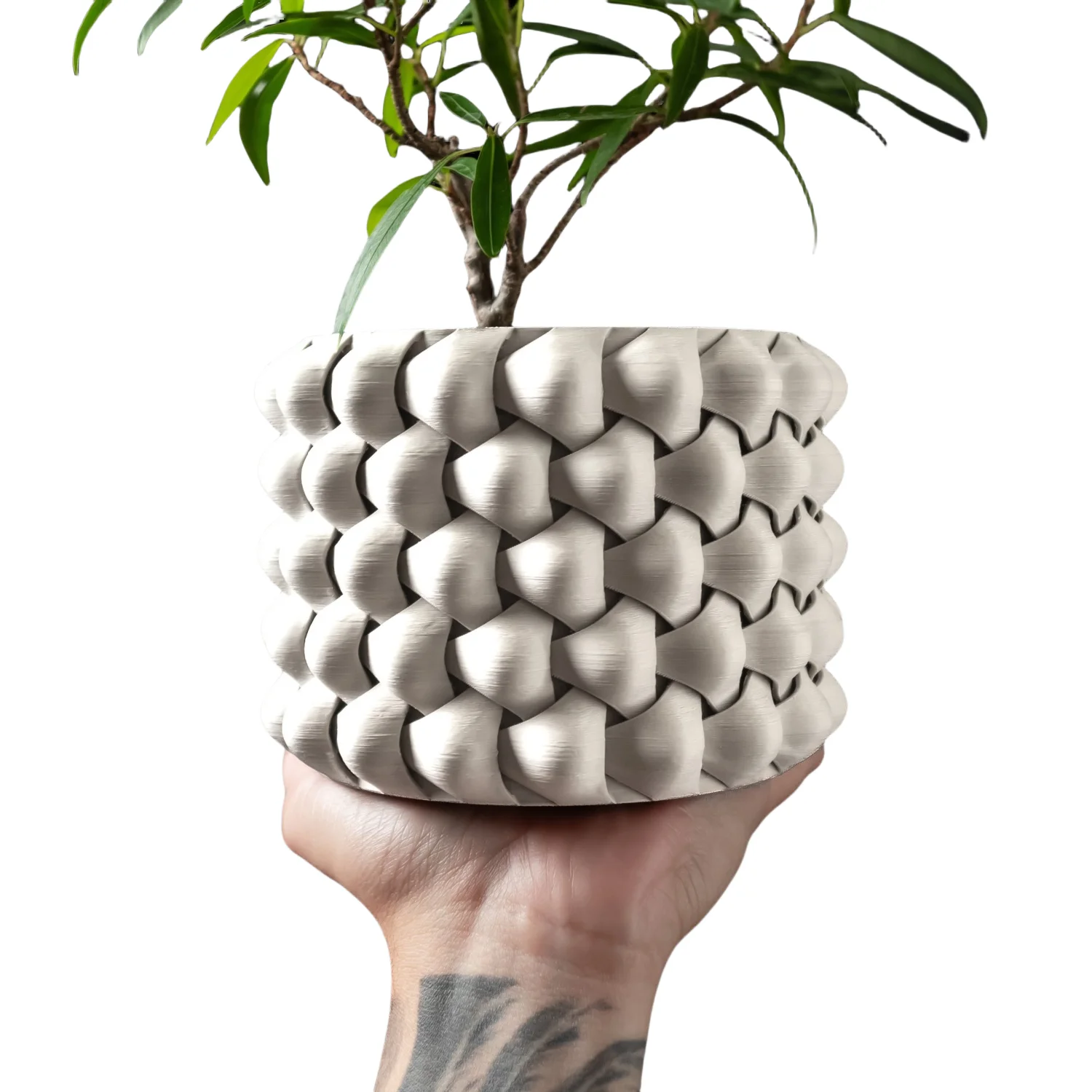 

Современный минималистичный горшок для растений с 3D-печатью — биоразлагаемый цветочный горшок для домашнего декора, экологически чистый устойчивый подарок (трое переплетение)