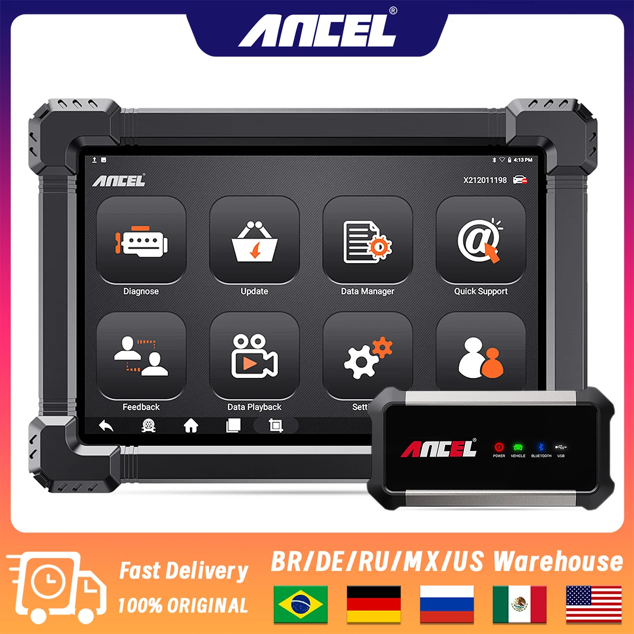 Диагностический инструмент ANCEL X7 HD OBD2 12 В 24